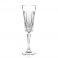 12 Flute Glasses for Sparkling Wine with Linear Cuts Decoration in Eco Crystal - Senzatempo