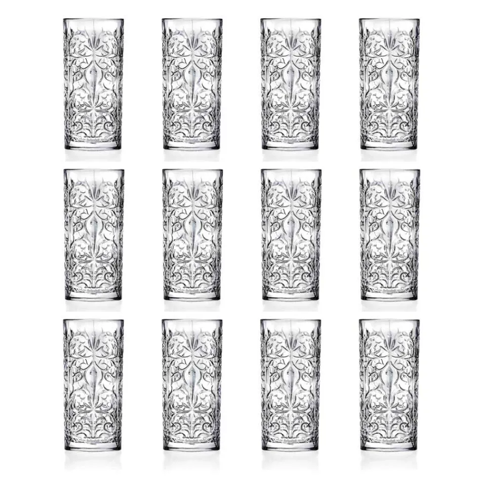 12 Tumbler Tall Highball Cocktail Glass or Luxury Decorated Water - Destiny Viadurini