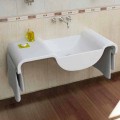 Wall mounted white sink Onda, modern Italian design made in Italy