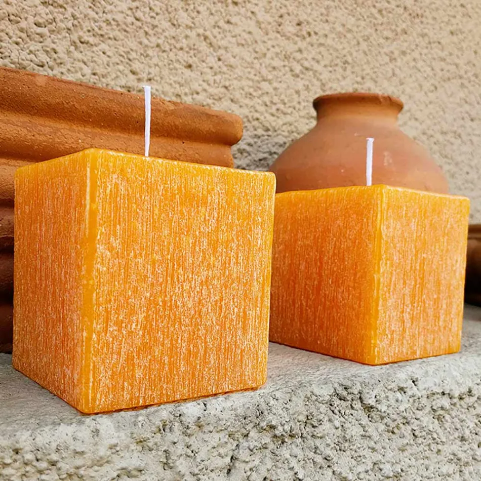 2 Square Candles of Different Sizes in Wax Made in Italy - Adelle Viadurini