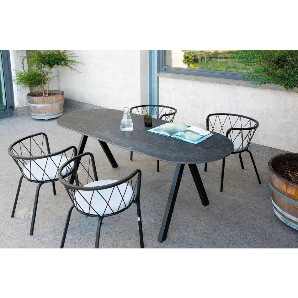 2 Outdoor Armchairs in Painted Metal Stackable Made in Italy - Adia Viadurini