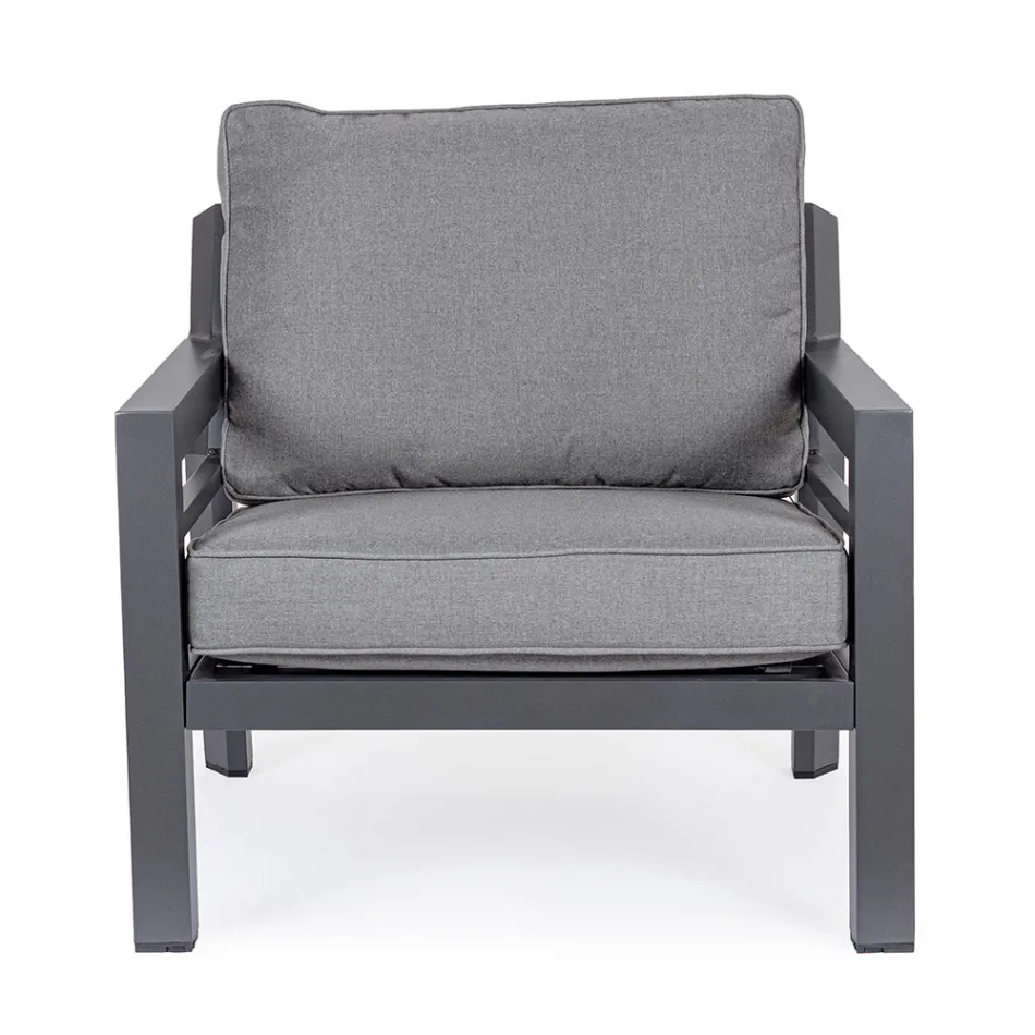 2 Garden Armchairs in Aluminium and Fabric Seat Cushions - Point Viadurini