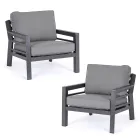 2 Garden Armchairs in Aluminium and Fabric Seat Cushions - Point Viadurini