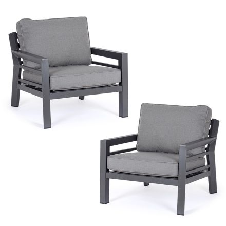 2 Garden Armchairs in Aluminium and Fabric Seat Cushions - Point Viadurini