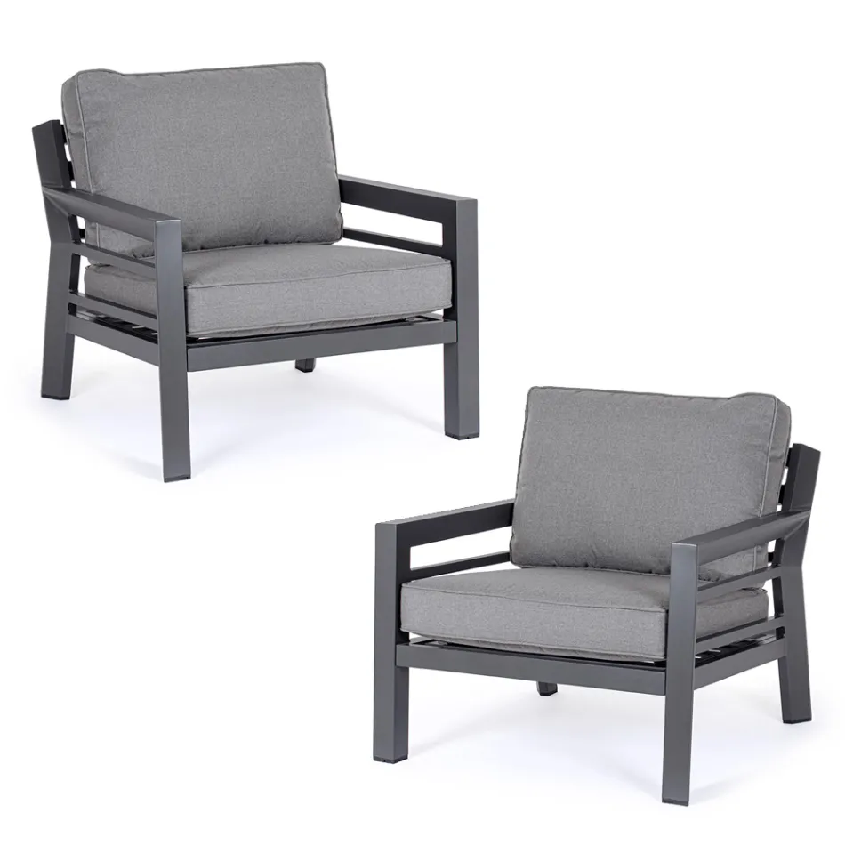 2 Garden Armchairs in Aluminium and Fabric Seat Cushions - Point Viadurini