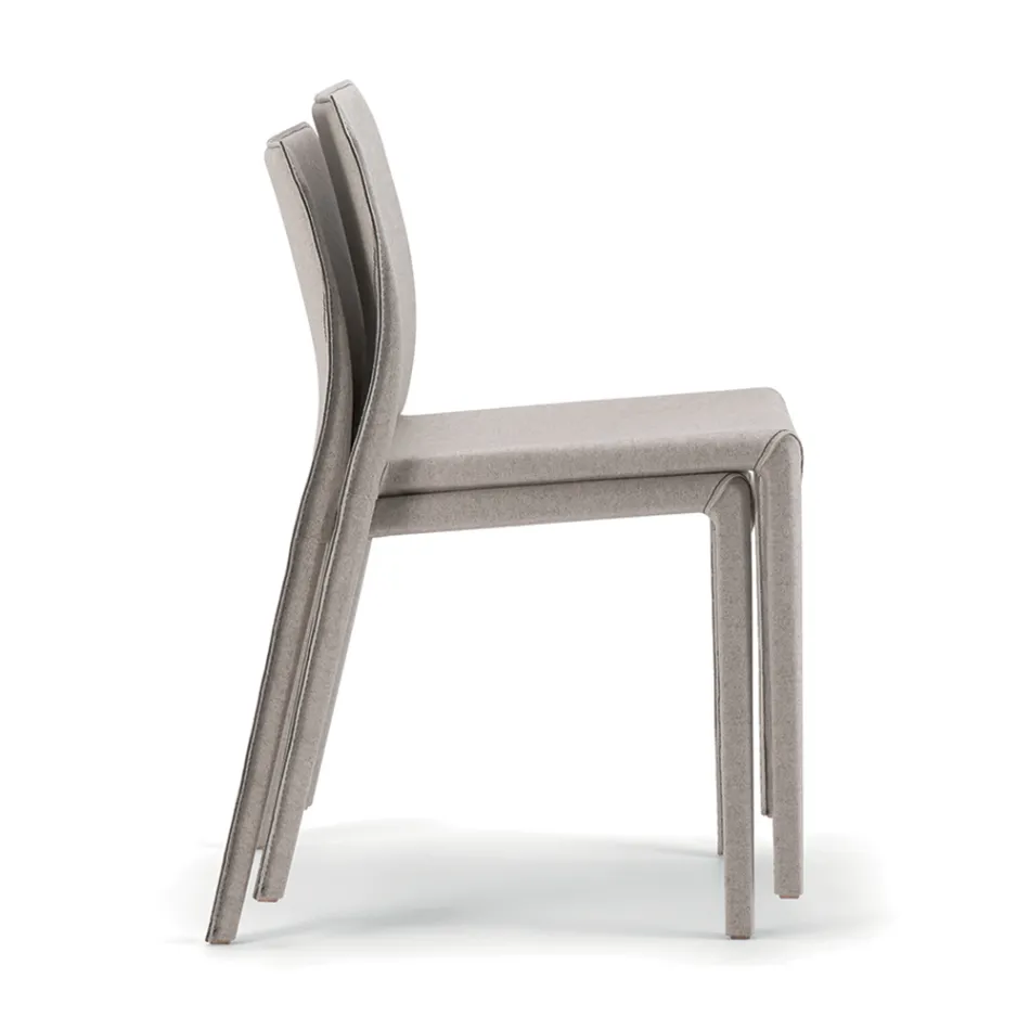 2 Stackable Chairs in Polypropylene, Fiberglass and Upholstered in Grey Wool - Cut Viadurini