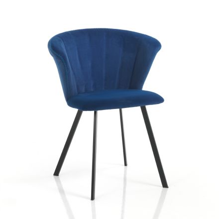 2 Chairs in Blue Velvet Effect Microfiber Fabric - Everest Viadurini
