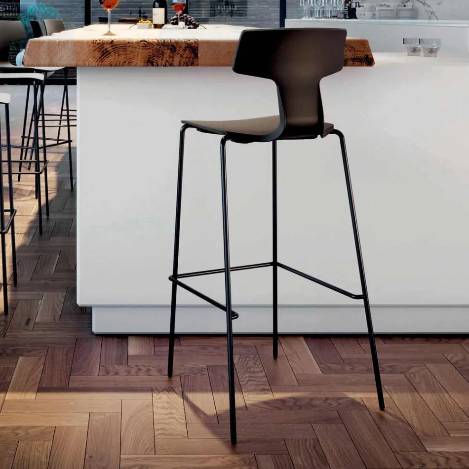 2 Stackable Bar Stools in Metal and Polypropylene Made in Italy - Arlette Viadurini