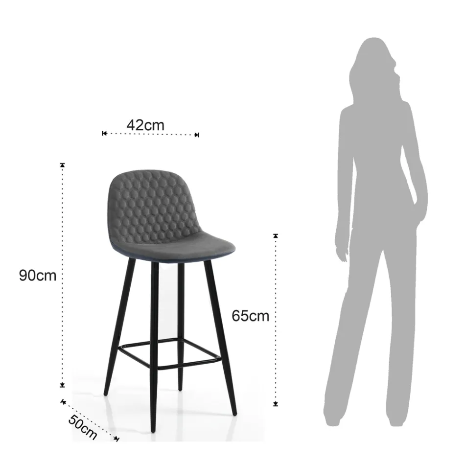 2 Stools in Aged Grey Velvet Effect Fabric - Biscia Viadurini