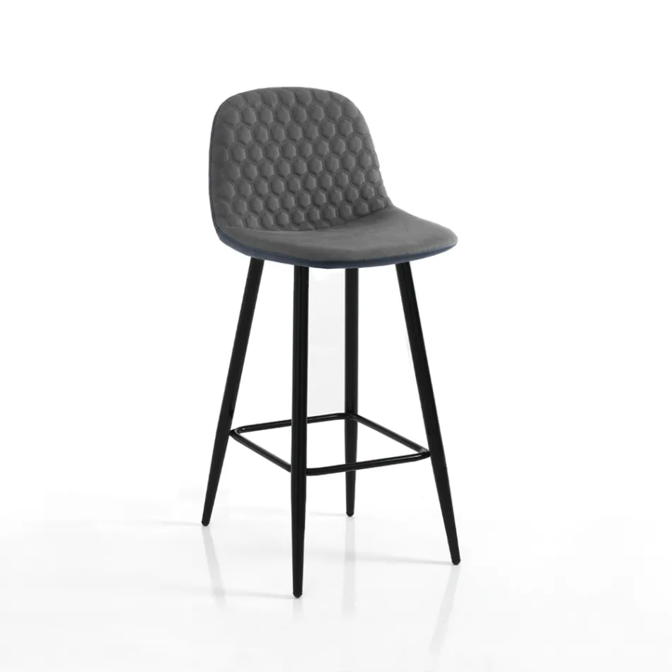 2 Stools in Aged Grey Velvet Effect Fabric - Biscia Viadurini