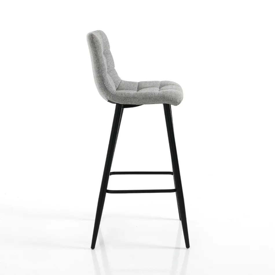 2 Stools in Light Grey Fabric and Metal - Copper Viadurini