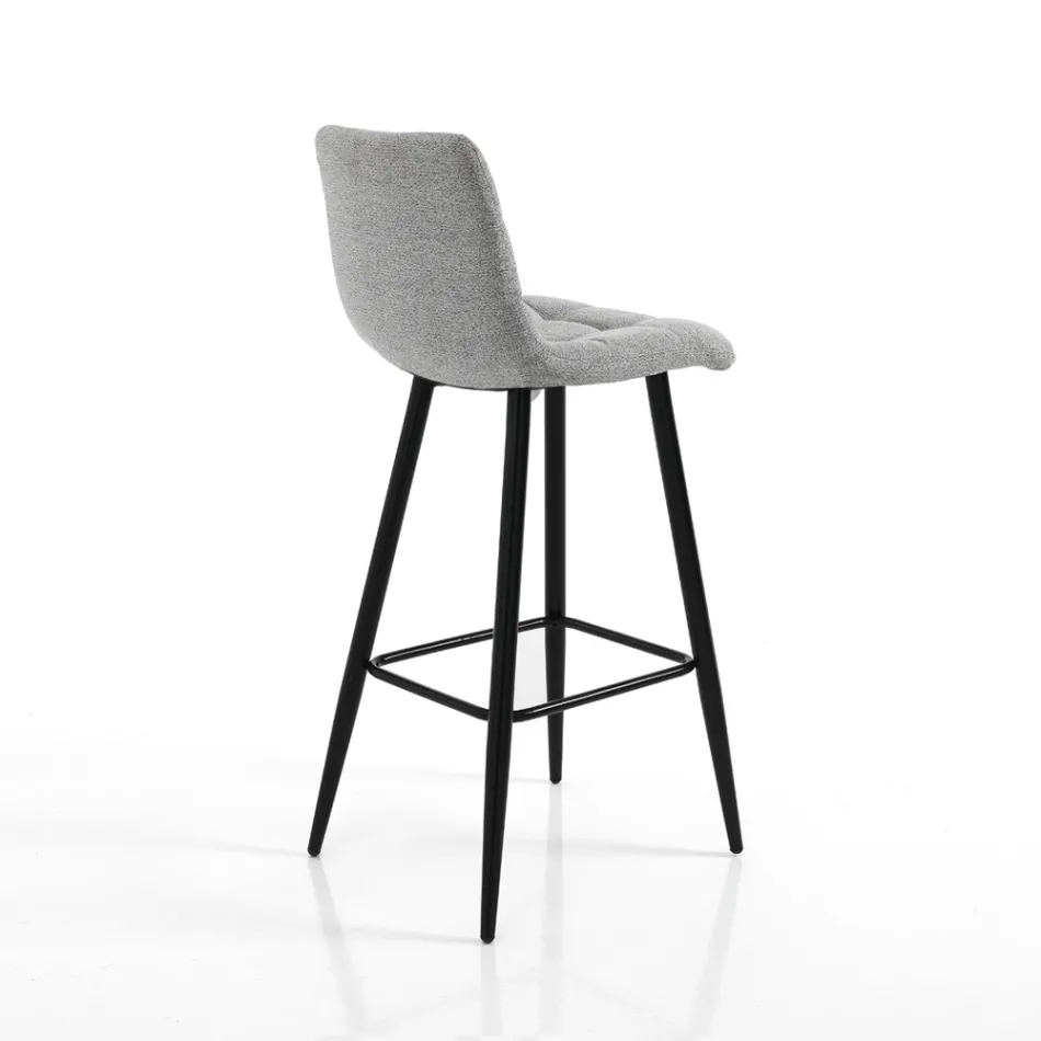 2 Stools in Light Grey Fabric and Metal - Copper Viadurini