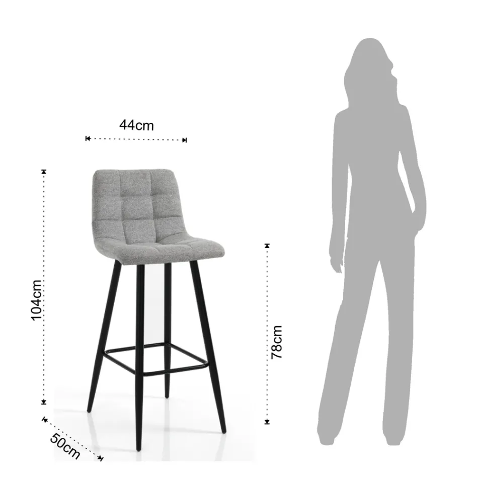 2 Stools in Light Grey Fabric and Metal - Copper Viadurini