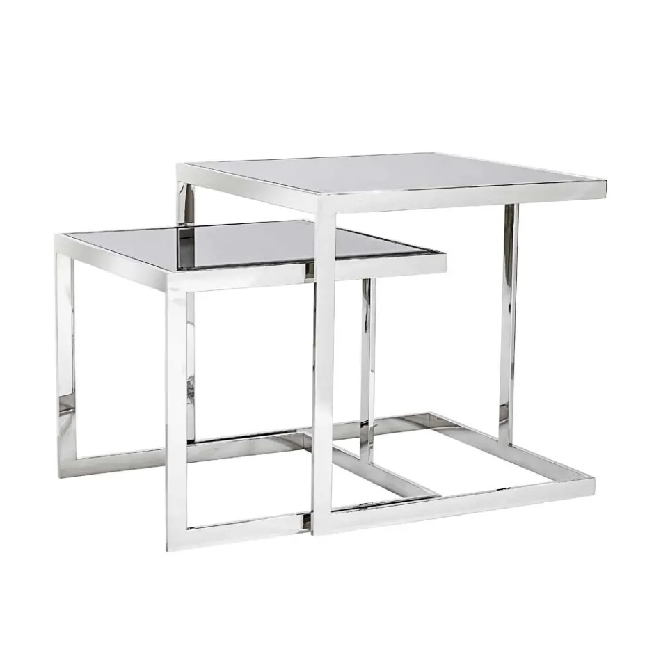 2 modern design coffee tables in steel with Bubbi glass top Viadurini