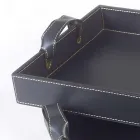 2 design trays in black leather 41x28x5cm and 45x32x6cm Anastasia Viadurini