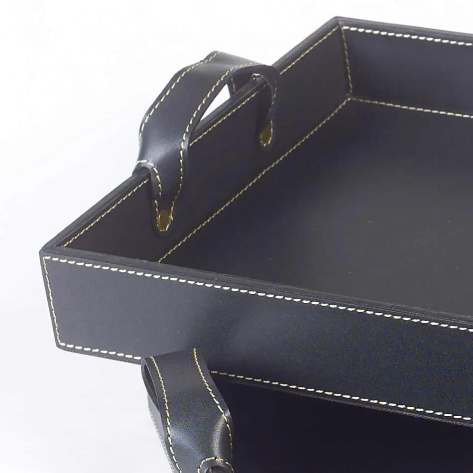 2 design trays in black leather 41x28x5cm and 45x32x6cm Anastasia Viadurini