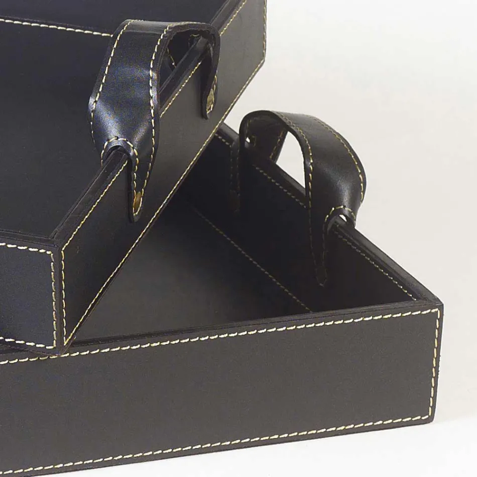 2 design trays in black leather 41x28x5cm and 45x32x6cm Anastasia Viadurini