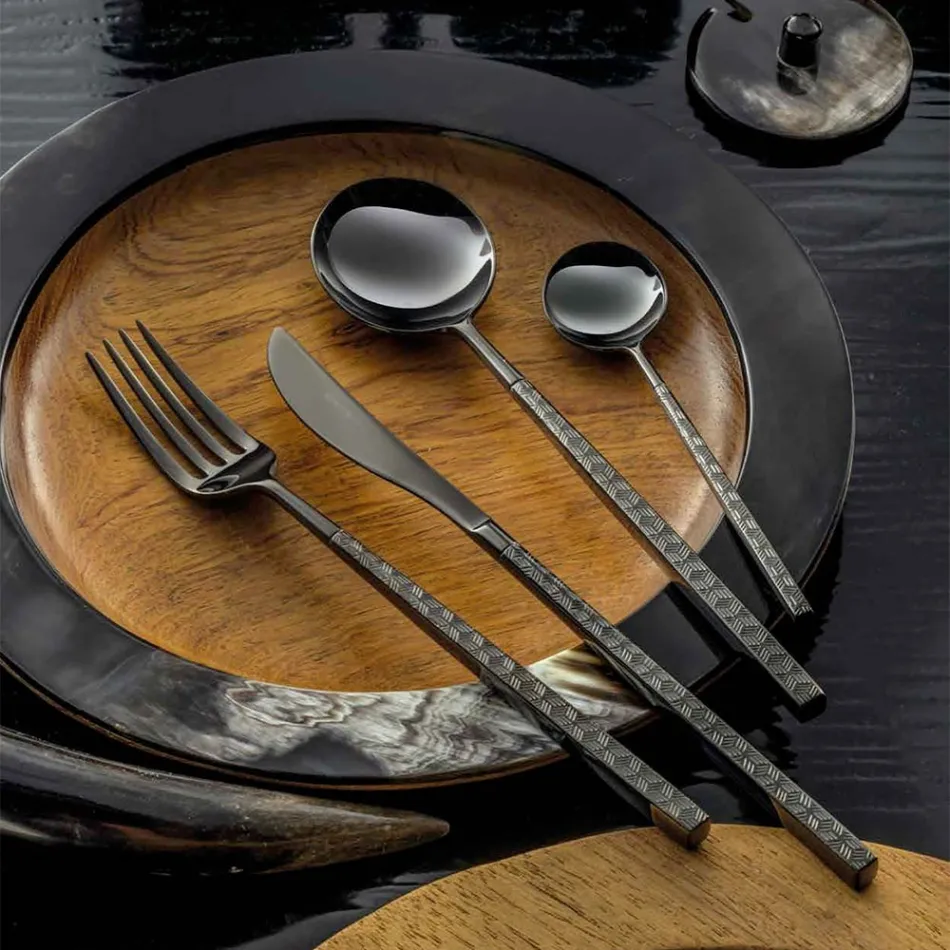 24 Polished Forged Steel Cutlery with Origami Made in Italy - Osaka Viadurini