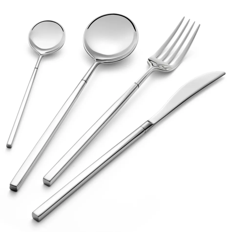 24 Cutlery in Polished Forged Steel of Different Finishes Made in Italy - Osaka Viadurini