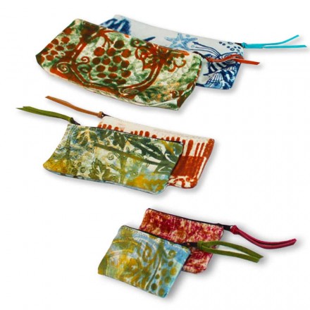 3 Hand-Printed Cotton Clutches in Unique Pieces - Viadurini by Marchi Viadurini