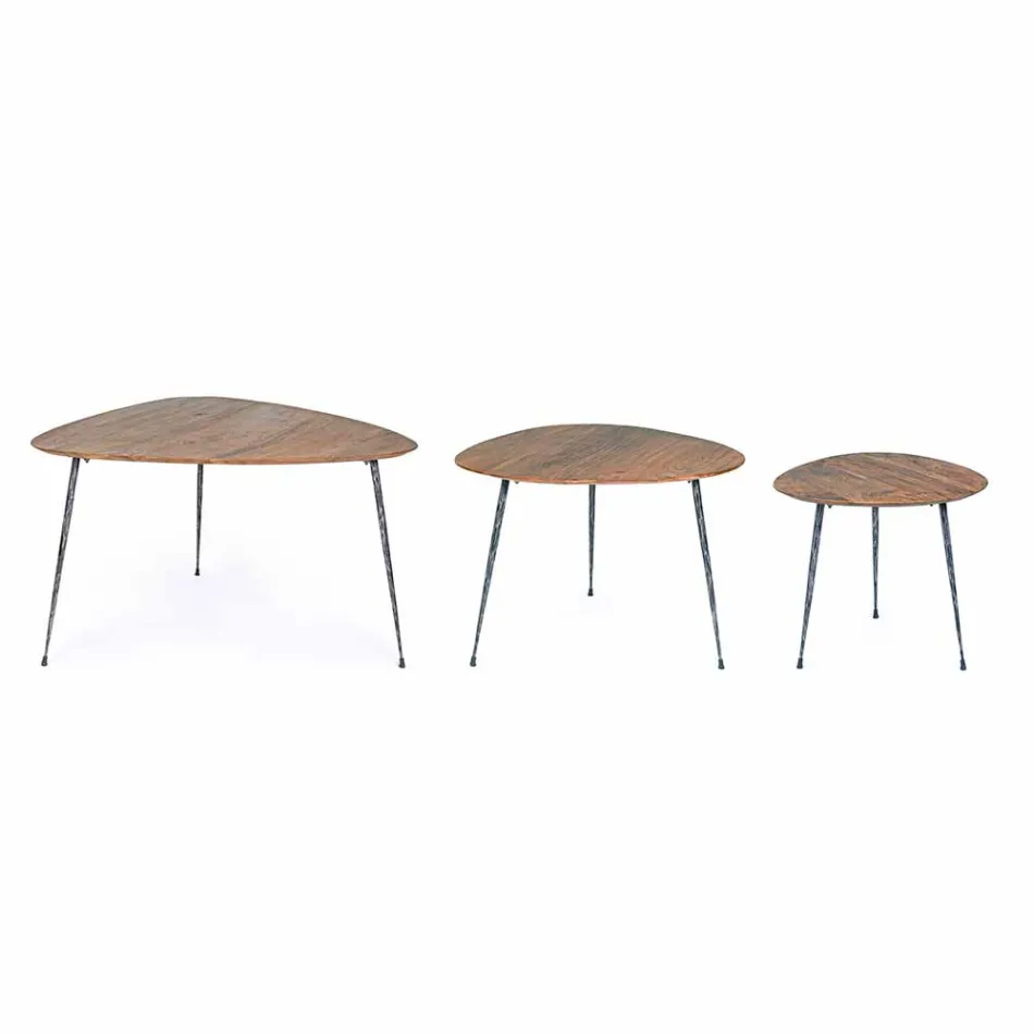 3 Modern Coffee Tables with Homemotion Mango Wood Top - Kalidi Viadurini