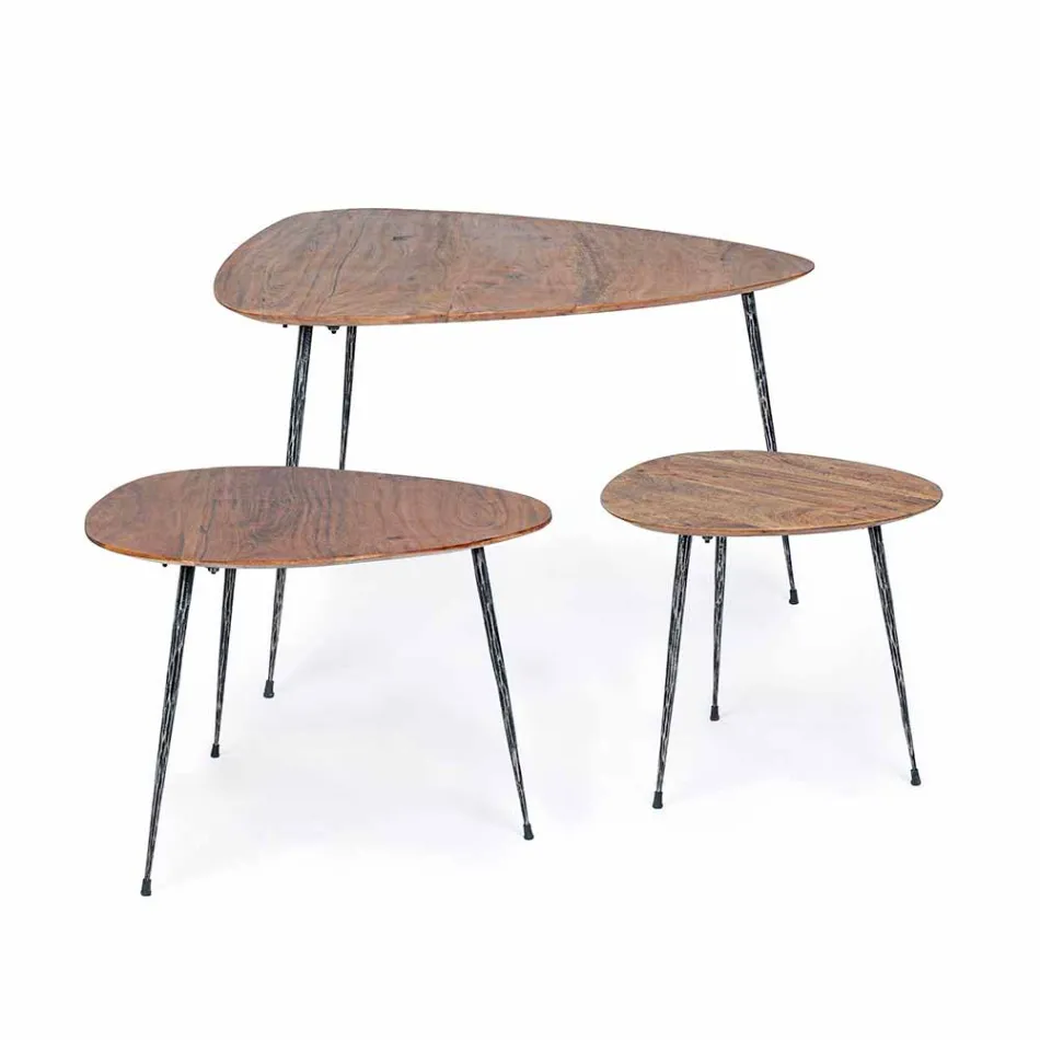 3 Modern Coffee Tables with Homemotion Mango Wood Top - Kalidi Viadurini