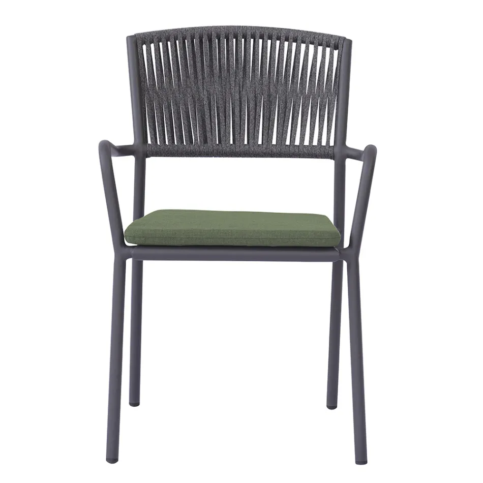 4 Stackable Garden Chairs in Aluminum and Rope - Lunaris Viadurini