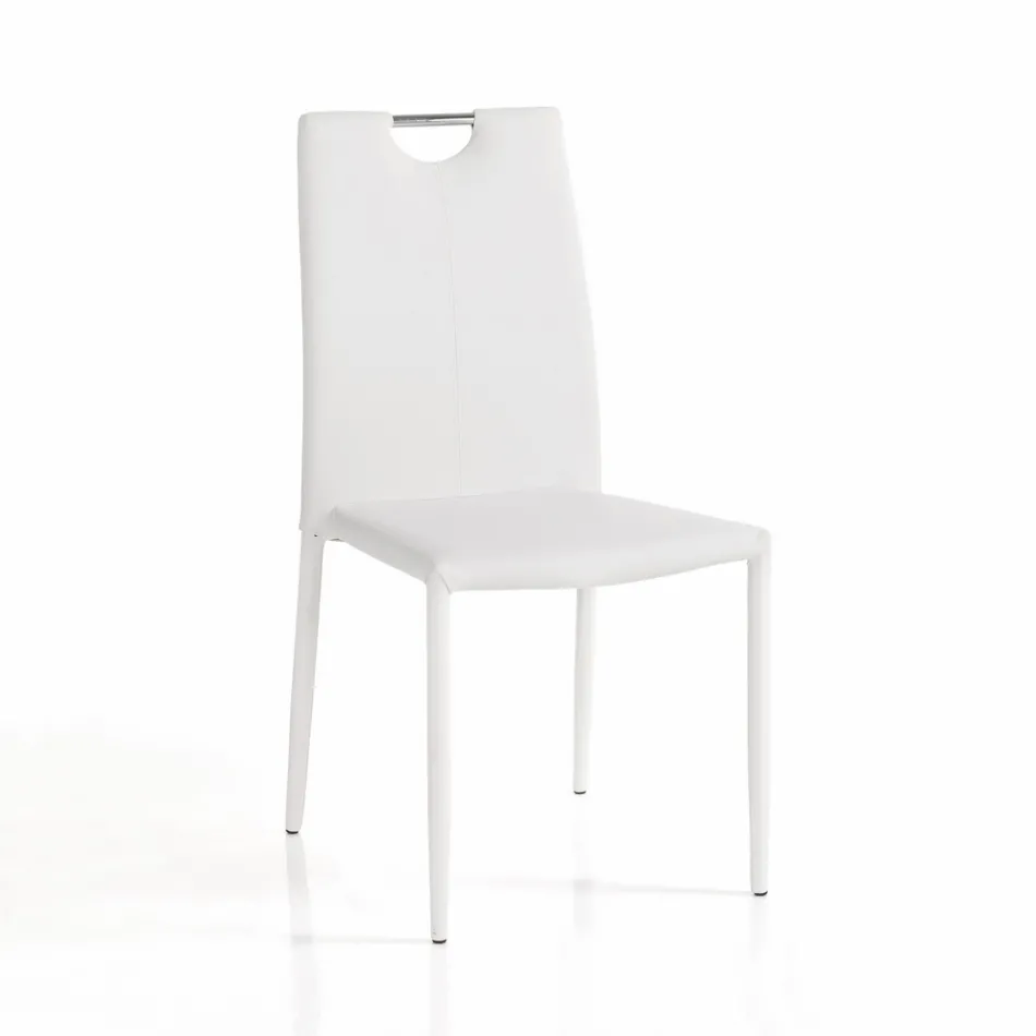 4 Chairs Completely Upholstered in White Synthetic Leather - Tulio Viadurini
