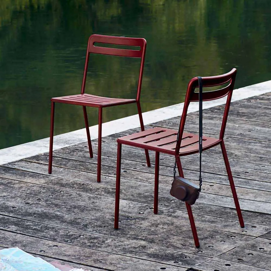 4 Outdoor Stackable Metal Chairs Made in Italy - Yolonda Viadurini