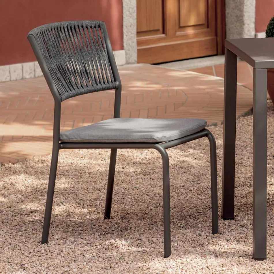 4 Stackable Aluminum and Rope Garden Chairs - Lunaris Viadurini