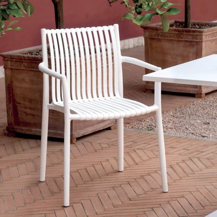 4 Stackable Garden Chairs in UV-Resistant Polypropylene - Ondara Viadurini