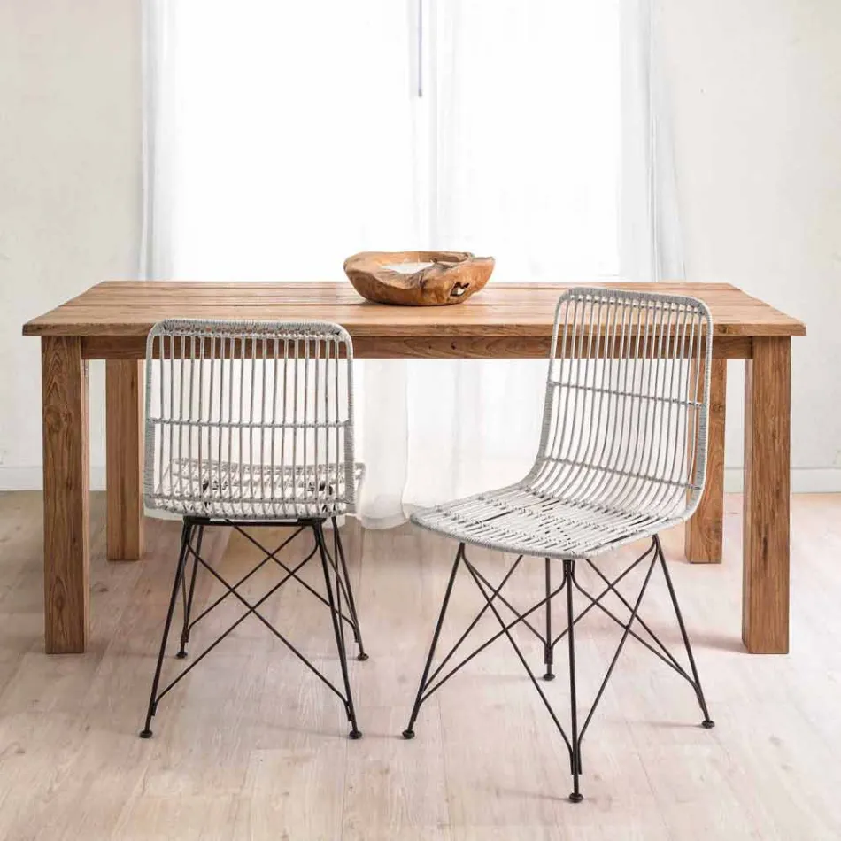 4 Dining Room Chairs in Steel and Weave by Kubu Homemotion - Kendall Viadurini