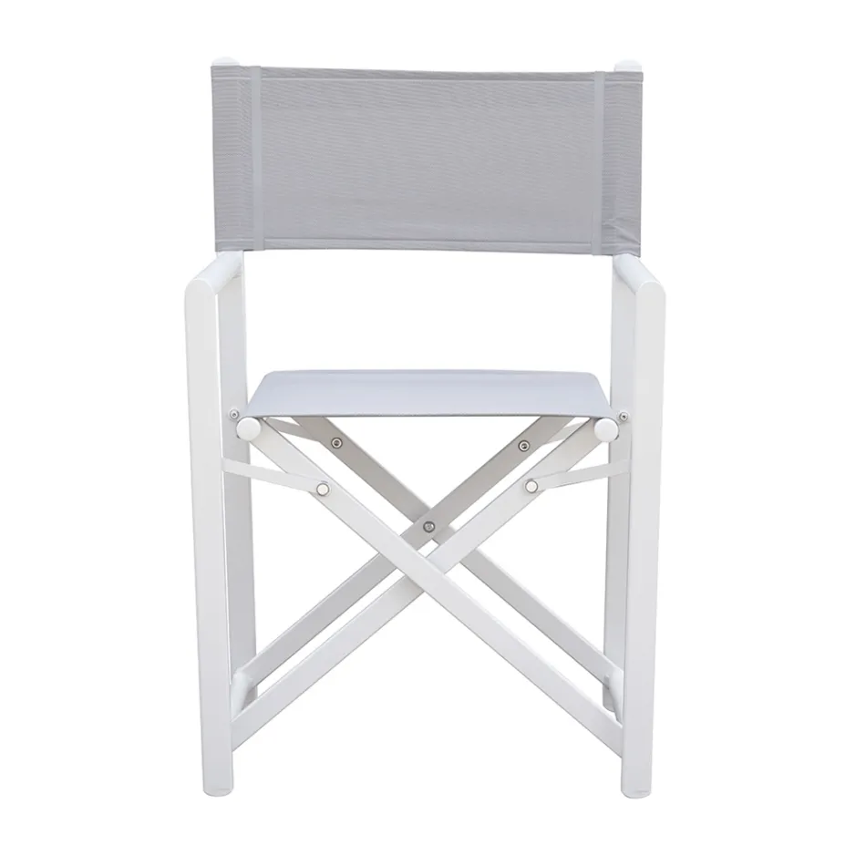 4 Director Outdoor Chairs in White Metal and Grey Textilene - Nature Viadurini