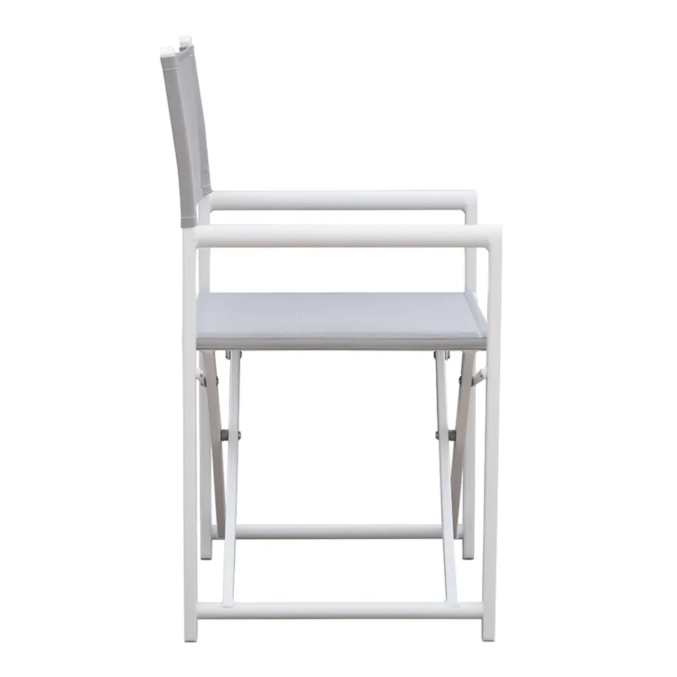 4 Director Outdoor Chairs in White Metal and Grey Textilene - Nature Viadurini