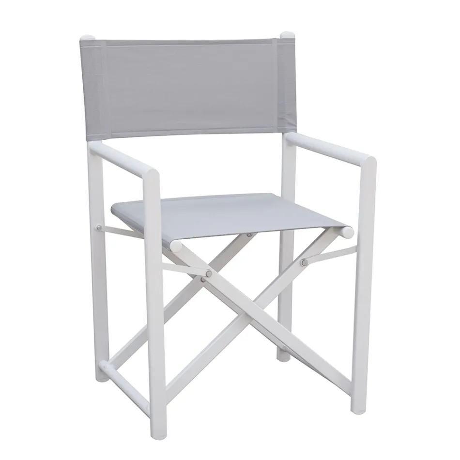4 Director Outdoor Chairs in White Metal and Grey Textilene - Nature Viadurini