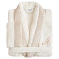 Cotton Terry Shawl Collar Gown with Linen Ruffle and Monogram - Softness