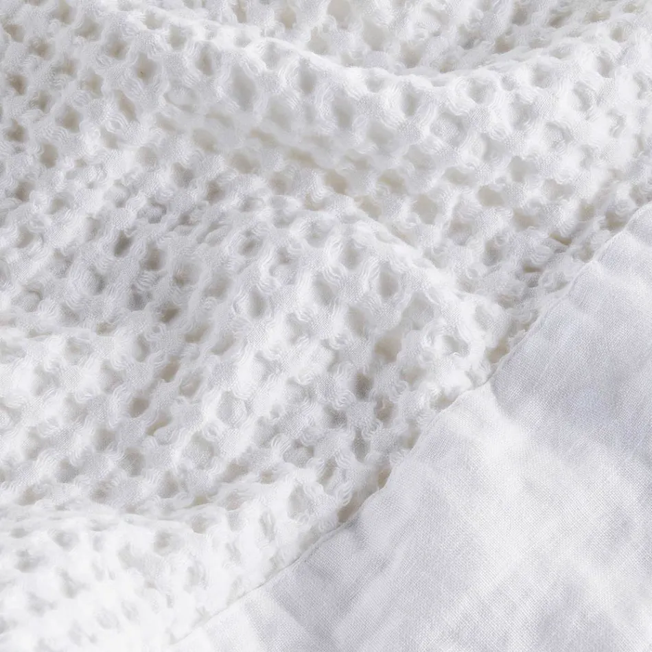 Cotton Honeycomb Hooded Gown with Linen Frill - Plush Viadurini