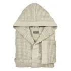 Cotton Honeycomb Hooded Gown with Linen Frill - Plush Viadurini