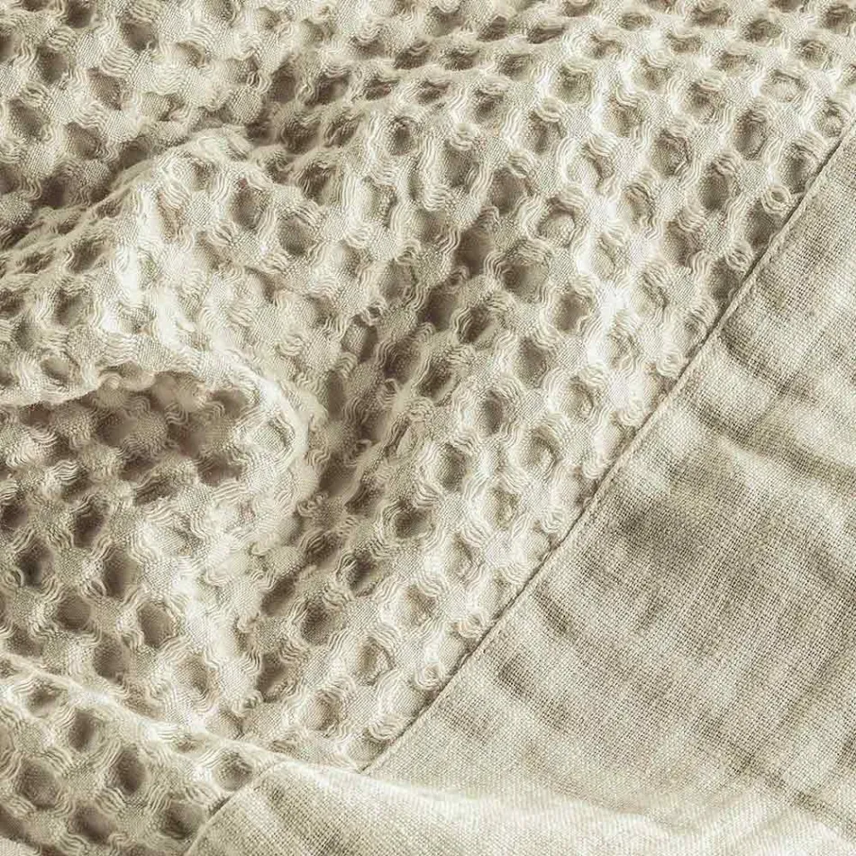 Cotton Honeycomb Hooded Gown with Linen Frill - Plush Viadurini