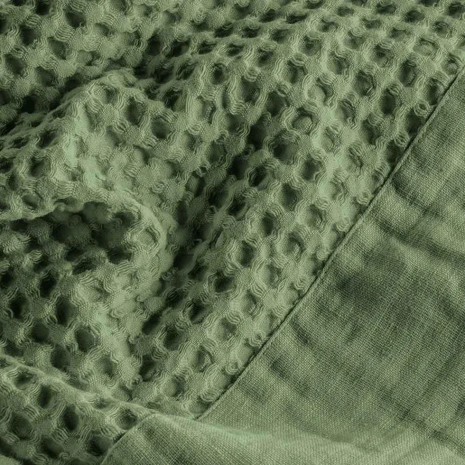 Cotton Honeycomb Hooded Gown with Linen Frill - Plush Viadurini