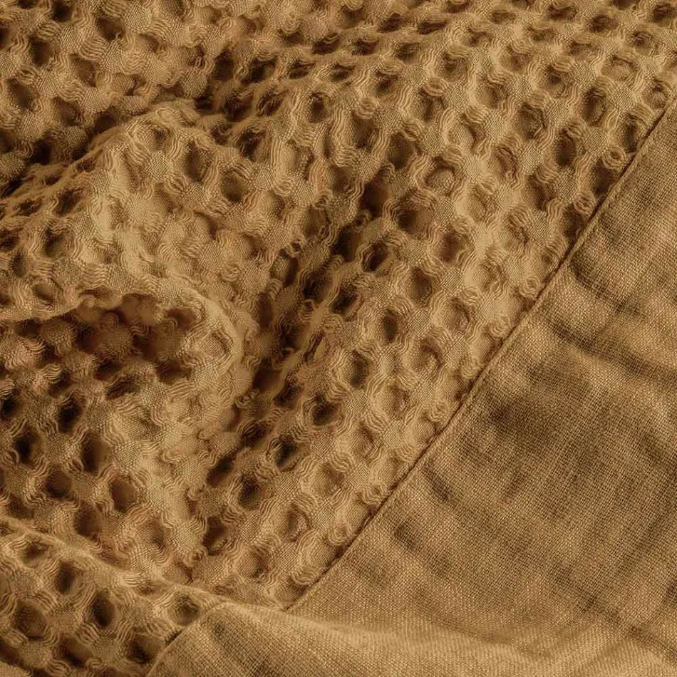 Cotton Honeycomb Hooded Gown with Linen Frill - Plush Viadurini