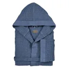 Cotton Honeycomb Hooded Gown with Linen Frill - Plush Viadurini