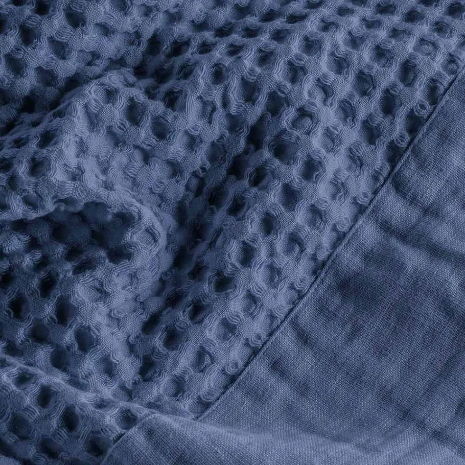 Cotton Honeycomb Hooded Gown with Linen Frill - Plush Viadurini