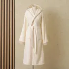 Cotton Terry Hooded Gown with Linen Frill - Mellow Viadurini