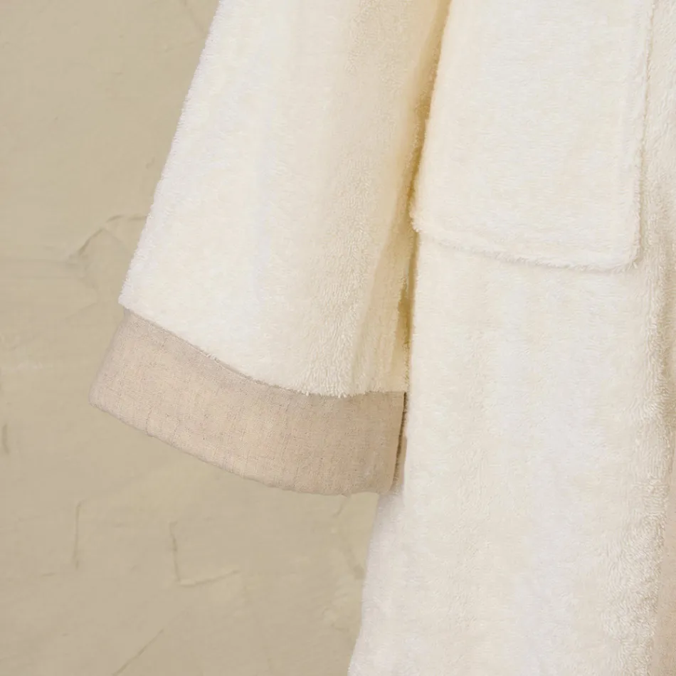 Cotton Terry Hooded Gown with Linen Frill - Mellow Viadurini