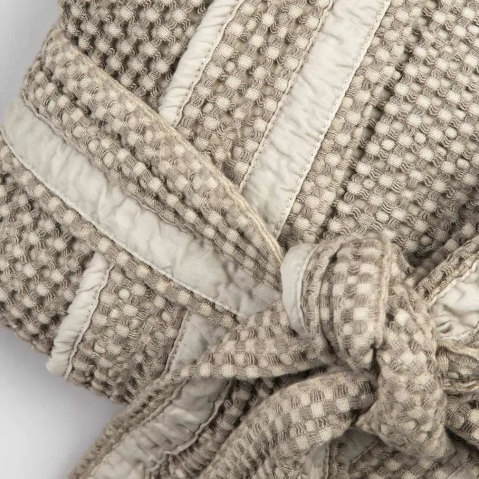 Luxury Kimono Gown in Linen and Cotton, 2 Finishes Made in Italy - Kleone Viadurini