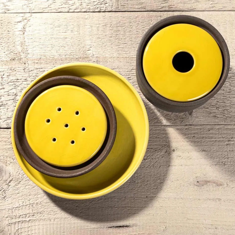 Bathroom Accessories in Yellow Refractory Clay Made in Italy - Antonella Viadurini