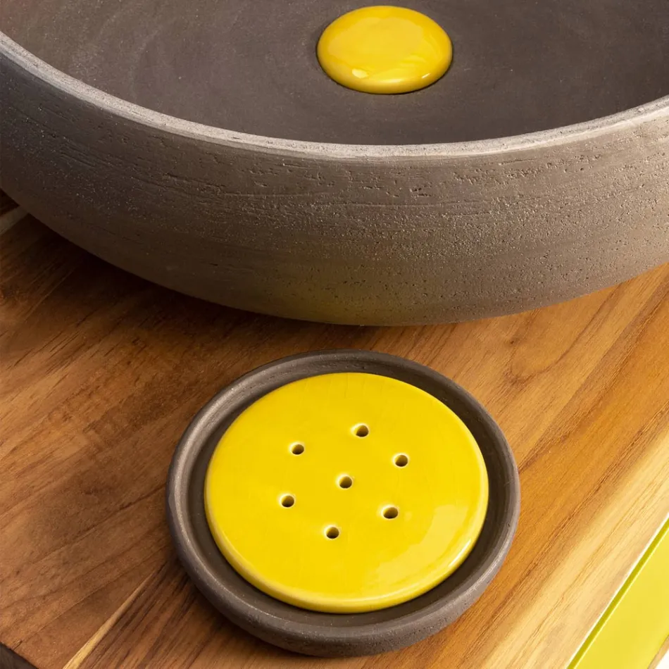 Bathroom Accessories in Yellow Refractory Clay Made in Italy - Antonella Viadurini