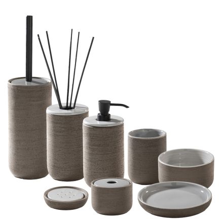 Bathroom Accessories Made in Grey Clay Made in Italy - Antonella Viadurini