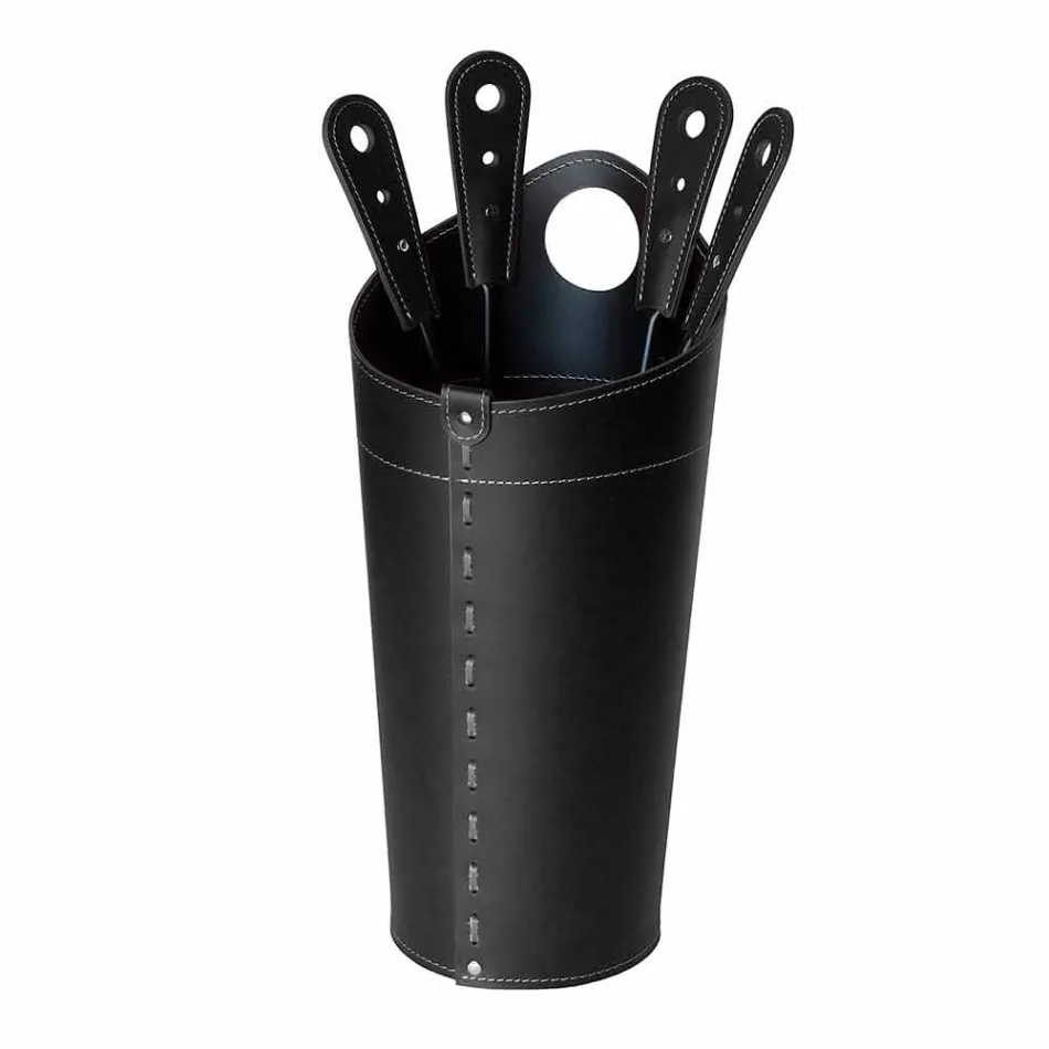 Fireplace accessories with Nilar leather holders, modern design Viadurini